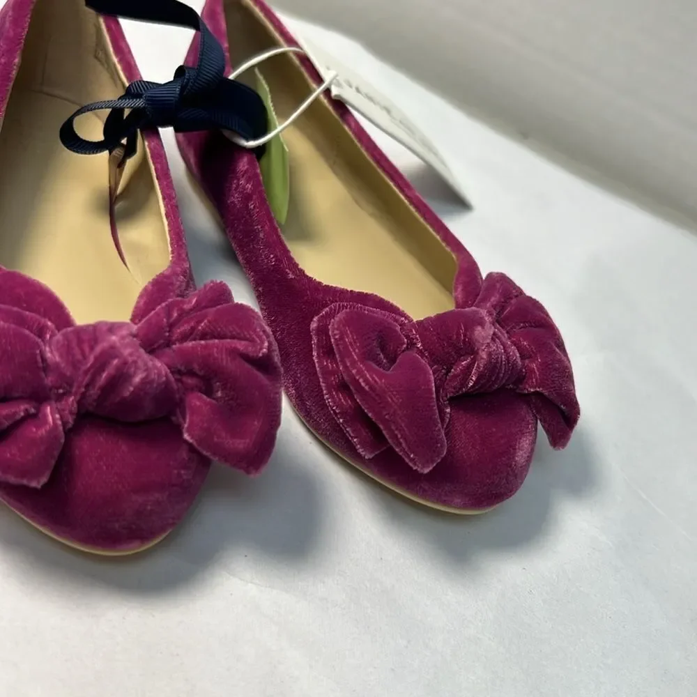 Janie and Jack 100048212 Velvet Bow Ballet Flat Burgundy Raspberry NWT